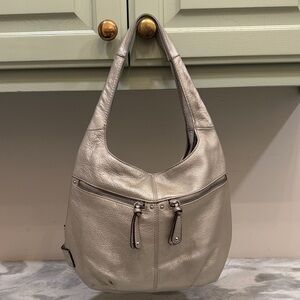 Gorgeous Platinum Pebbled Leather Tignanello Hobo Bag